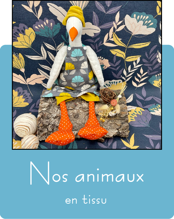 Animaux en tissu, lapin et oie Tilda habillés de salopettes - Dont Forget Melanie