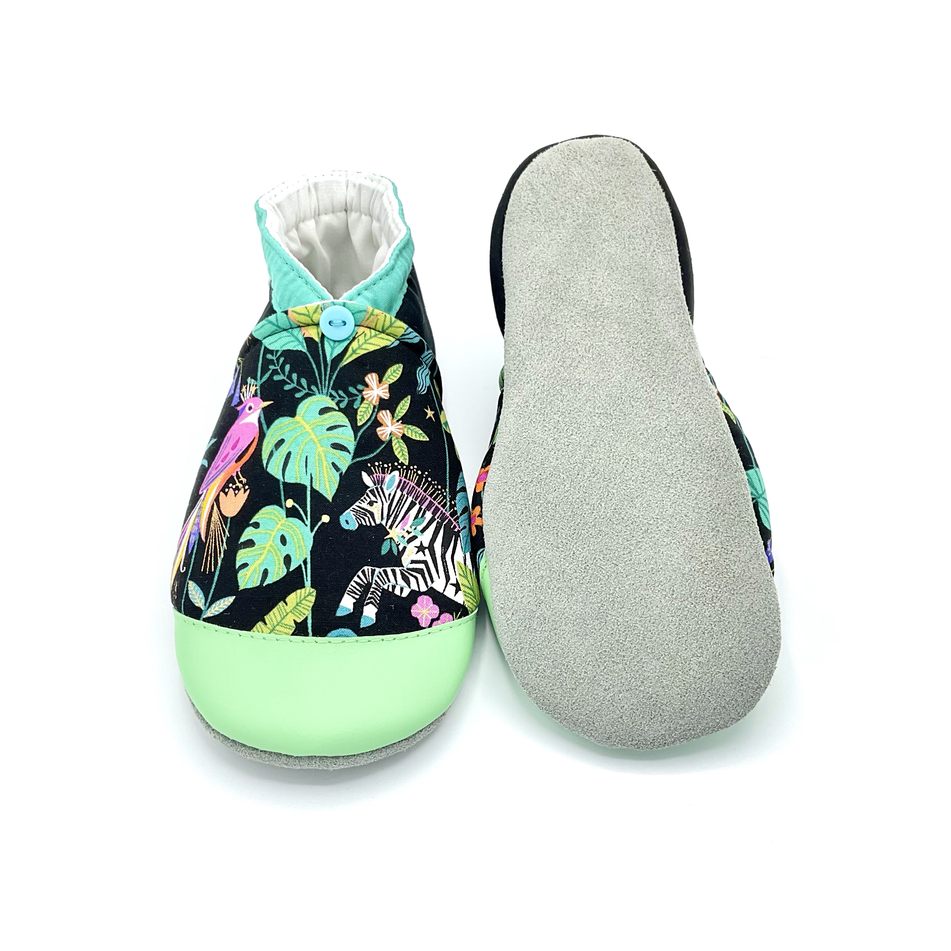 Chaussons en cuir antidérapants pour homme, femme et enfant, motif jungle, zèbre, tigre, singe - Dont Forget Melanie