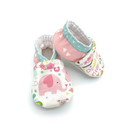Chaussons bébé cuir souple Emy tissu pastel - Dont Forget Melanie