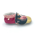 Chaussons cuir enfant Pia tissu rose gris lapin louve fleurs vieux rose - Dont Forget Melanie