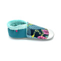 Chaussons semelles cuir tissu forêt tropicale bleu canard turquoise rose made in France - Dont Forget Melanie