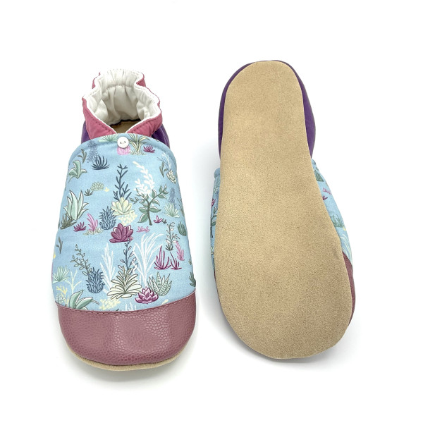 Chaussons semelles cuir nubuck  antidérapantes sans substances nocives cactus - Dont Forget Melanie