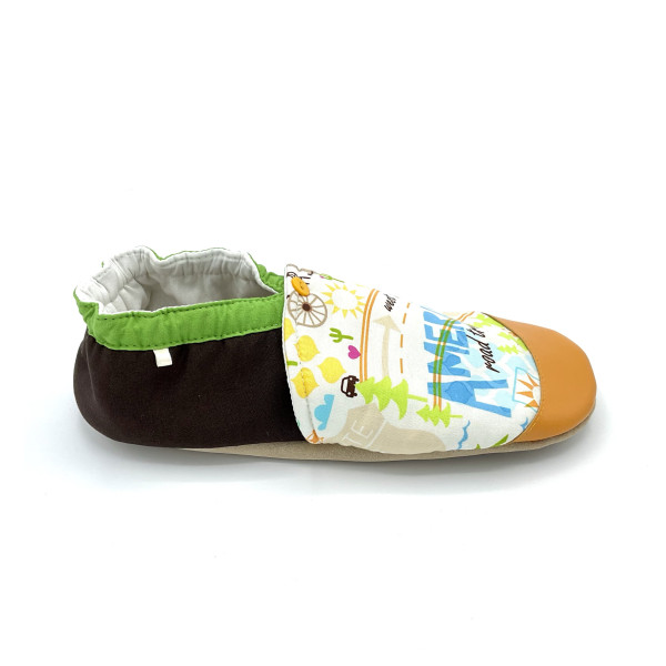 Chaussons en cuir souple imprimés raod trip aux USA