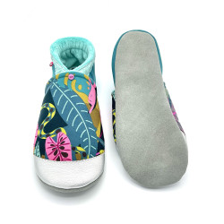 Chaussons en cuir souple imprimés de flore tropicale