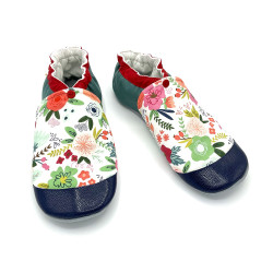 Chaussons en cuir souple imprimés de bouquets de fleurs d'hiver