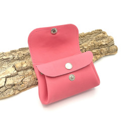 Porte-monnaie en cuir rose orné d'une fleur de lotus