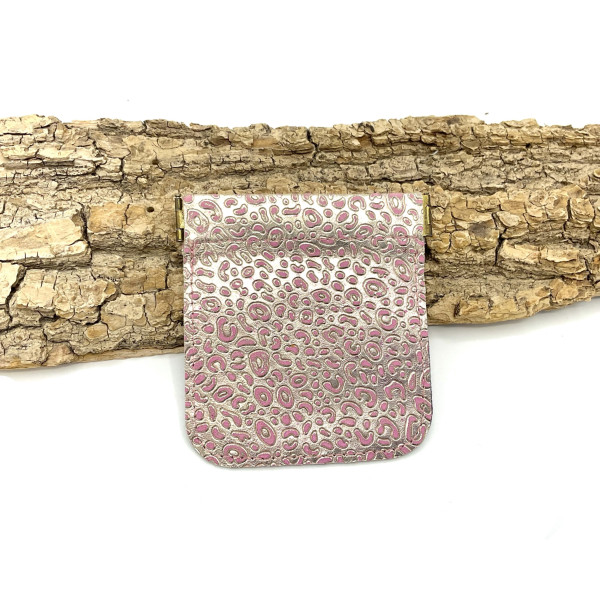 Porte-monnaie en cuir léopard or et rose