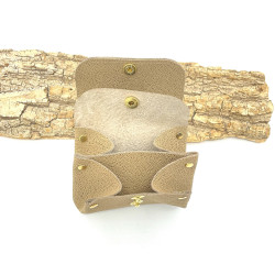 Porte-monnaie en cuir argile effet paillage