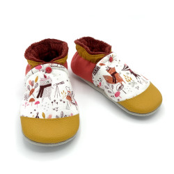 Chaussons mixte cuir Stan jaune moutarde corail ours renard blaireau - Dont Forget Melanie