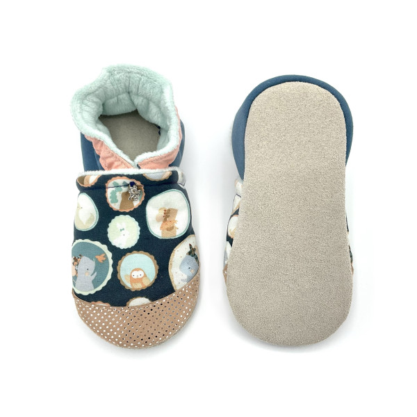 Chaussons bébé enfant Célestine semelles croûte de cuir origine européenne  souris bleu - Dont Forget Melanie