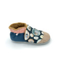 Chaussons fourrés minky Célestine tissu bleu foncé saumon petites souris made in France - Dont Forget Melanie
