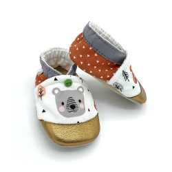 Chaussons en cuir souple imprimés d'ours