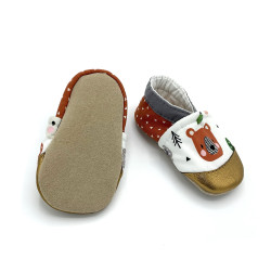 Chaussons en cuir souple imprimés d'ours