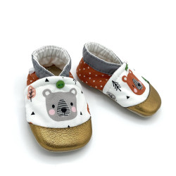 Chaussons en cuir souple imprimés d'ours