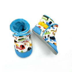 Chaussons bottes cuir bébé Tony tissu petites voitures - Dont Forget Melanie