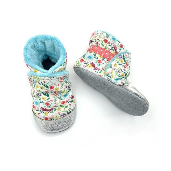 Bottes fourrées souple enfant tissu petites fleurs semelles cuir antidérapants - Dont Forget Melanie