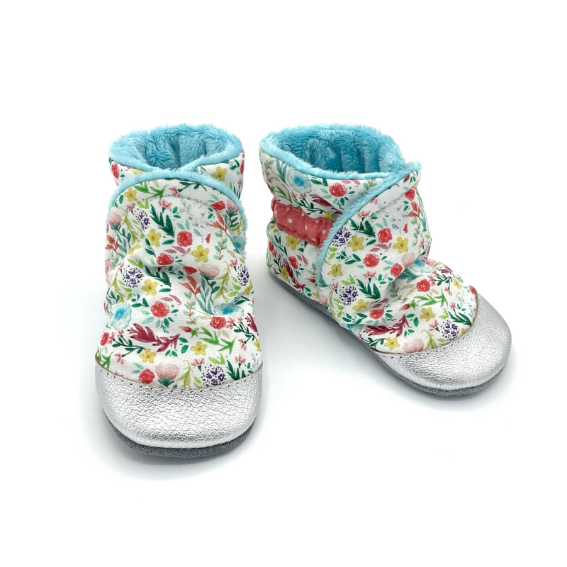 Chaussons premiers pas antidérapants petites fleurs made in France - Dont Forget Melanie