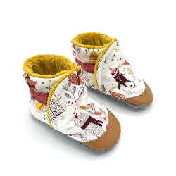 Chaussons bottes en cuir et tissu imprimés d'animaux