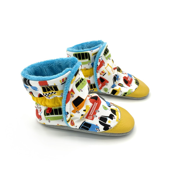 Chaussons bottes chauds enfant Tony tissu voitures pompiers police - Dont Forget Melanie