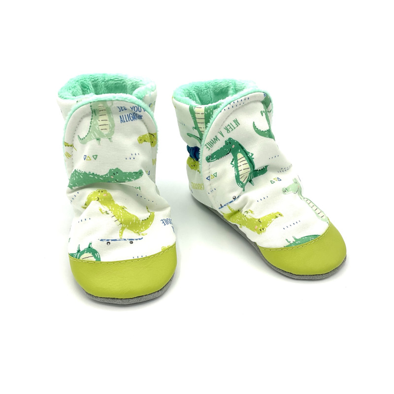 Chaussons bottes enfant Croco tissu vert crocodiles made in France - Dont Forget Melanie