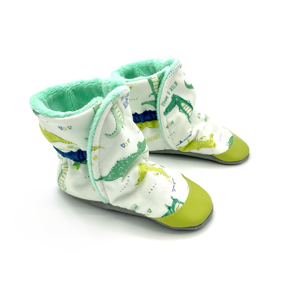 Chaussons semelles cuir hauts Croco fourrés hiver vert - Dont Forget Melanie