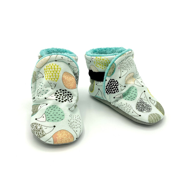 Chaussons montants cuir hiver chauds Harrison tissu vert hérissons graphiques - Dont Forget Melanie