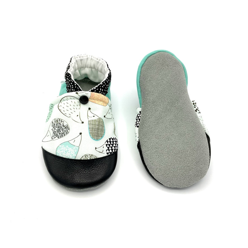 Chaussons enfant Harrison semelles nubuck motif hérissons vert - Dont Forget Melanie