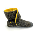 Chaussons bottes cuir souple femme motif graphique doré noir made in France - Dont Forget Melanie