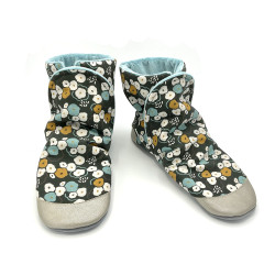 Chaussons bottes en cuir souple et tissu motif floral