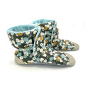 Chaussons bottes cuir souple femme motif floral gris bleu jaune - Dont Forget Melanie