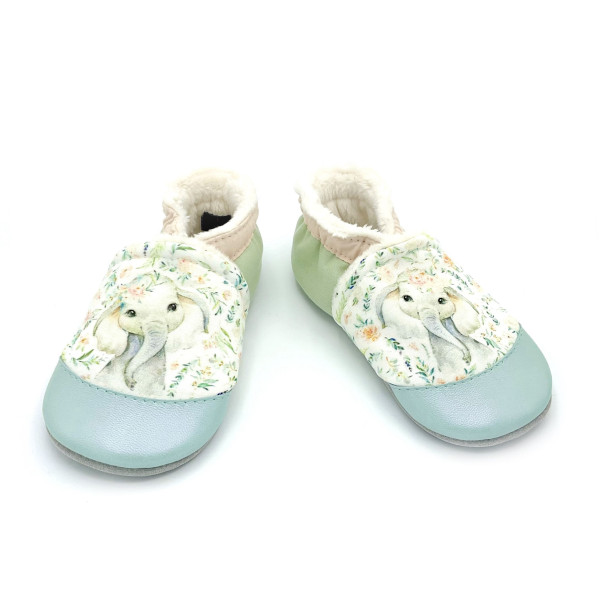 Chaussons cuir souple éléphant fleurs pastel - Dont Forget Melanie