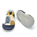 Chaussons cuir souple lions bleu marine jaune moutarde - . Dont Forget Melanie