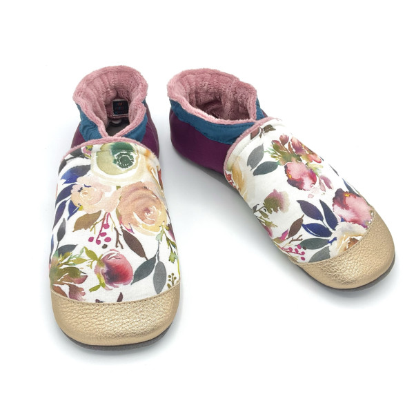 Chaussons fourrés femme fleurs aquarelle raffinés - Dont Forget Melanie