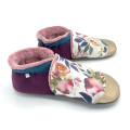 Chaussons cuir souple femme fleurs aquarelle rose violet - Dont Forget Melanie