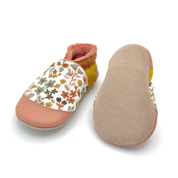 Chaussons semelles antidérapantes petites fleurs crèche école - Dont Forget Melanie