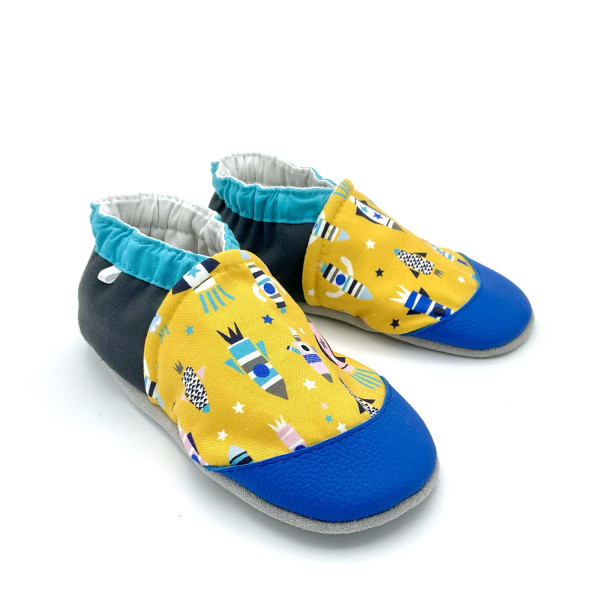 Chaussons cuir souple jaune fusées garçon - Dont Forget Melanie