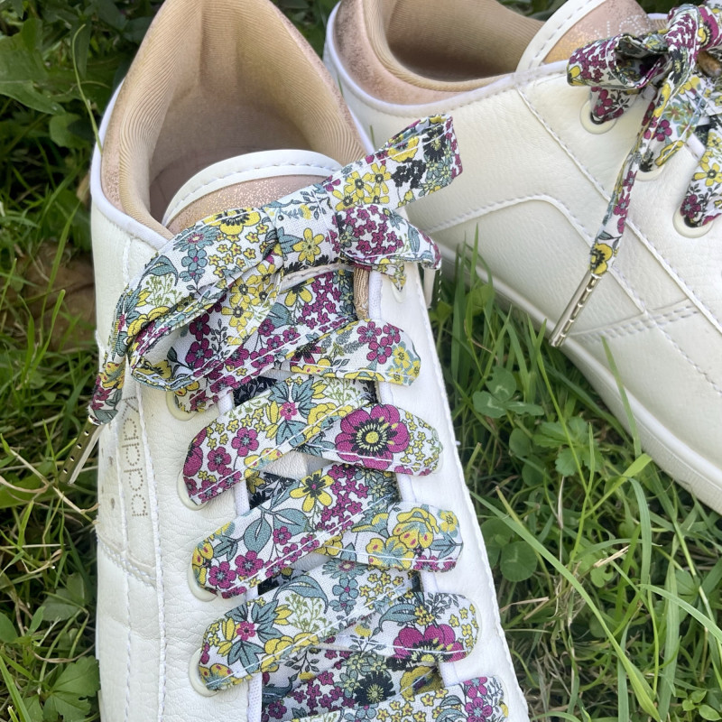 Lacets fleurs gris jaune violet fabrication française - Dont Forget Melanie