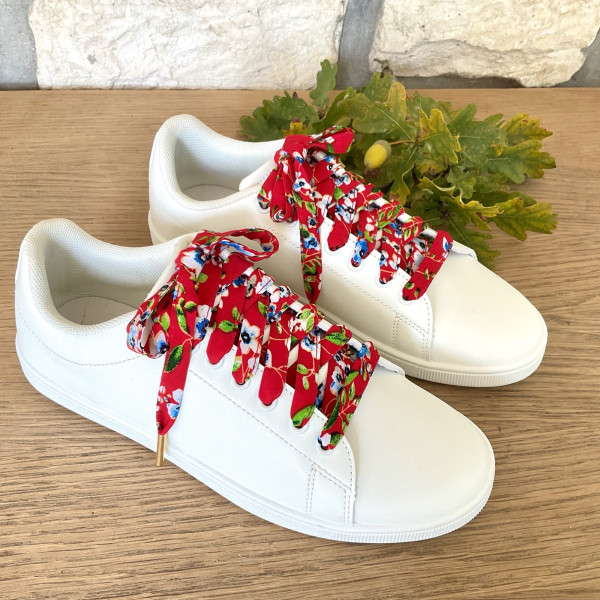 Paire lacets fleuris rouge baskets originales - Dont Forget Melanie