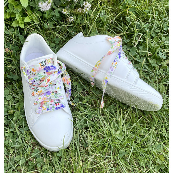 Lacets tissu fleurs multicolores aglets métalliques - Dont Forget Melanie