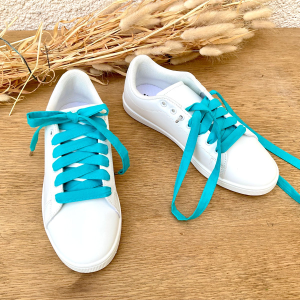 Lacets fantaisie tissu unis bleu turquoise  baskets - Dont Forget Melanie