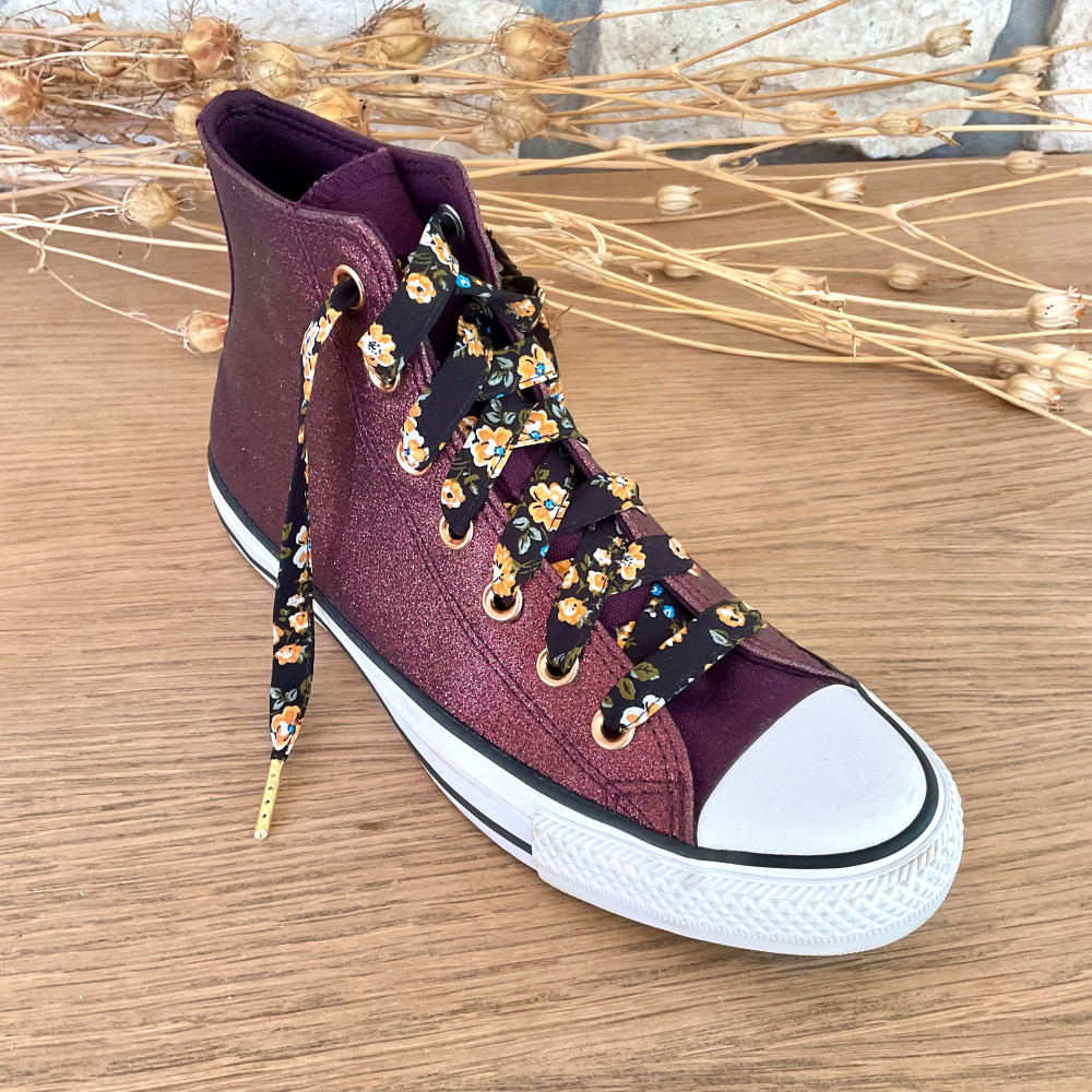 Lacets noirs fleurs beiges Converse All Star - Dont Forget Melanie