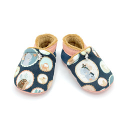 Chaussons bébé Célestine tissu bleu corail petites souris - Dont Forget Melanie