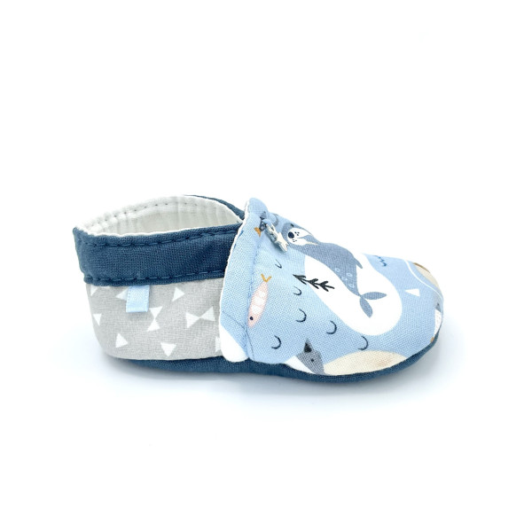 Chaussons bébé Kassi tissus gris bleu clair animaux banquise - Dont Forget Melanie