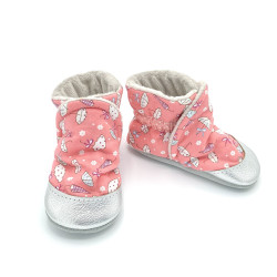 Bottes bébé cuir Charlotte tissu rose parapluies blancs - Dont Forget Melanie