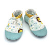 Chaussons cuir Corentin tissu bleu clair jaune blanc baby shower - Dont Forget Melanie