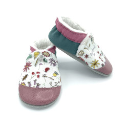 Chaussons en cuir souple imprimés de fleurs sauvages