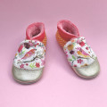 Chaussons bébé cuir souples Louisa tissu orange rose fleurs aquarelle oiseau - Dont Forget Melanie