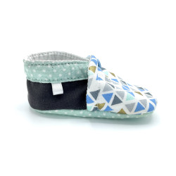 Chaussons bébé Yllan tissu classique blanc bleu doré motif scandinave - Dont Forget Melanie