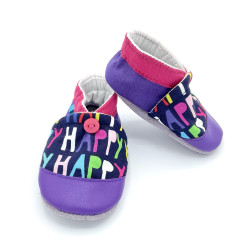 Chaussons cuir bébé coloré violet happy fabrication française - Dont Forget Melanie