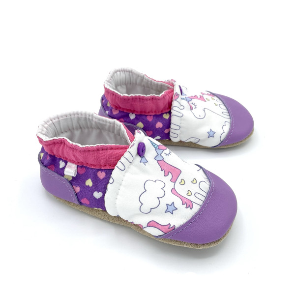 Chaussons souples fabrication française licornes rose mauve 19 20 France - Dont Forget Melanie